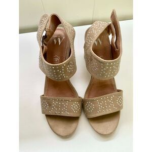 Vanessa Wu Studded Suede Block Heel Sandals Size EU 38/US 7.5 38 Nude Beige